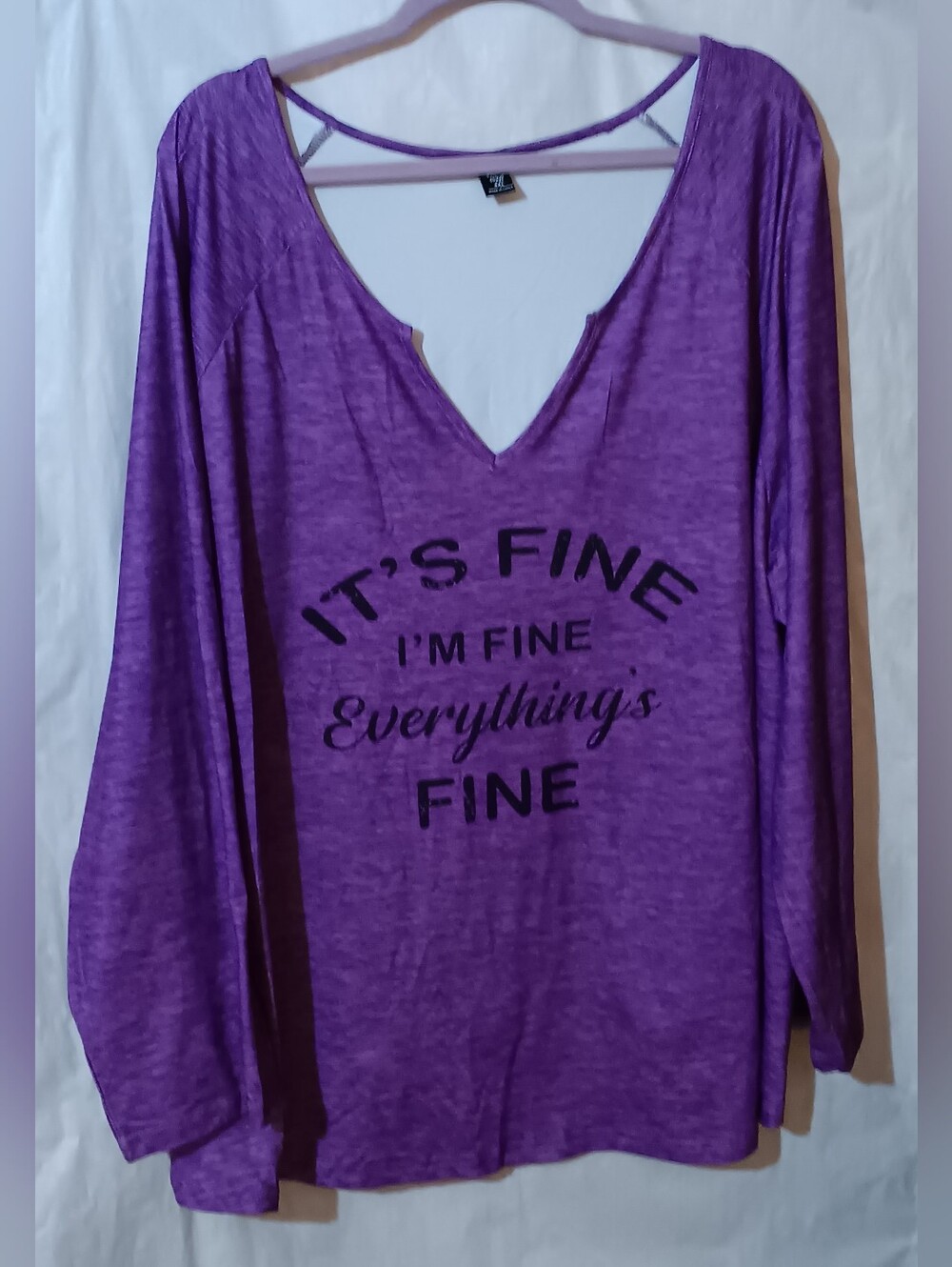 Purple V-Neck Long Sleeve Graphic Tee